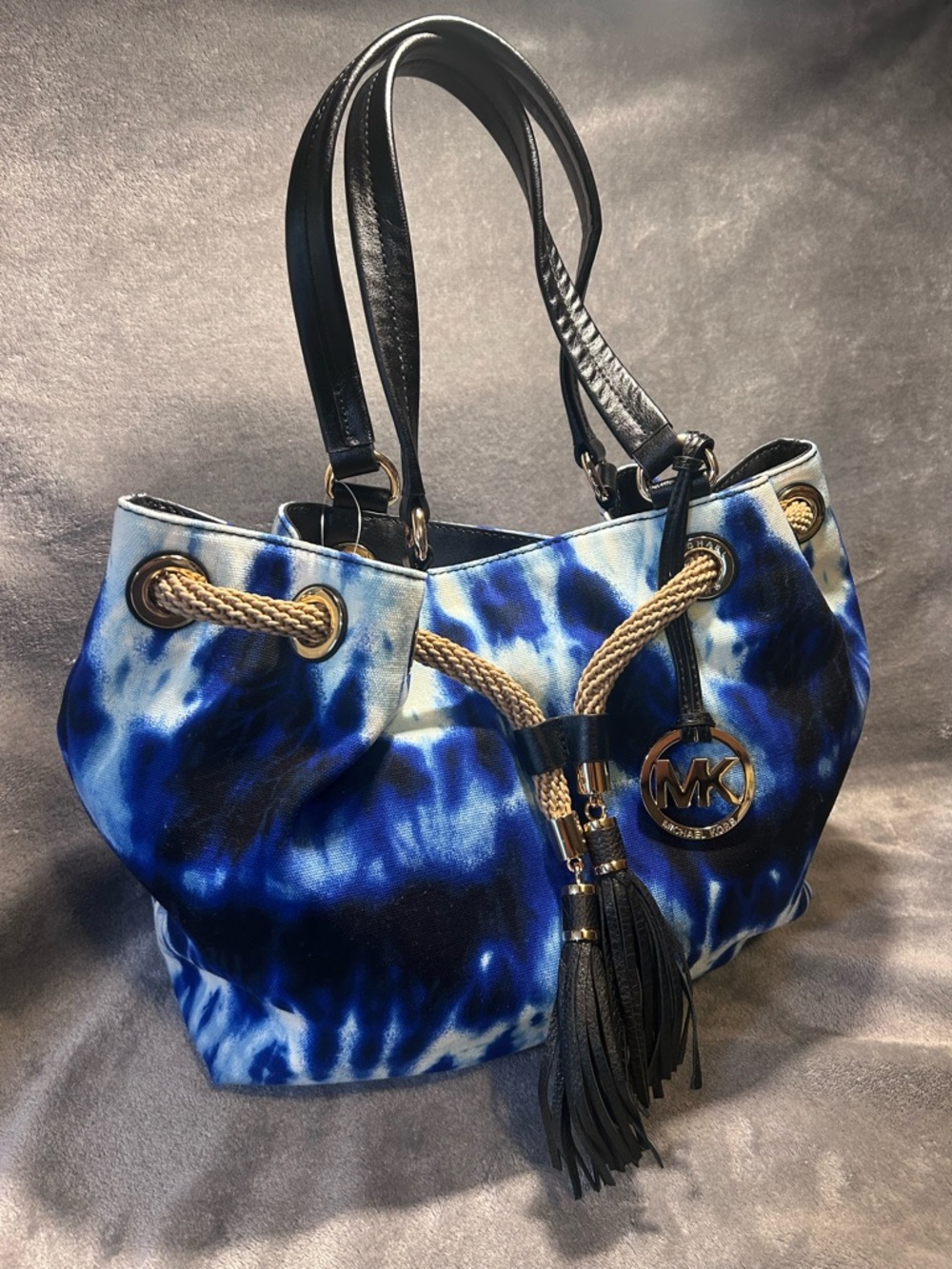 Michael Kors Marina Large Blue Tie Dye Rope Tote w/ Gold Hardware - Picture 3 of 11